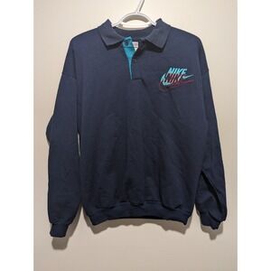Vintage Nike 90's Double Logo Collared Sweatshirt Embroidered‎ Size Medium Navy